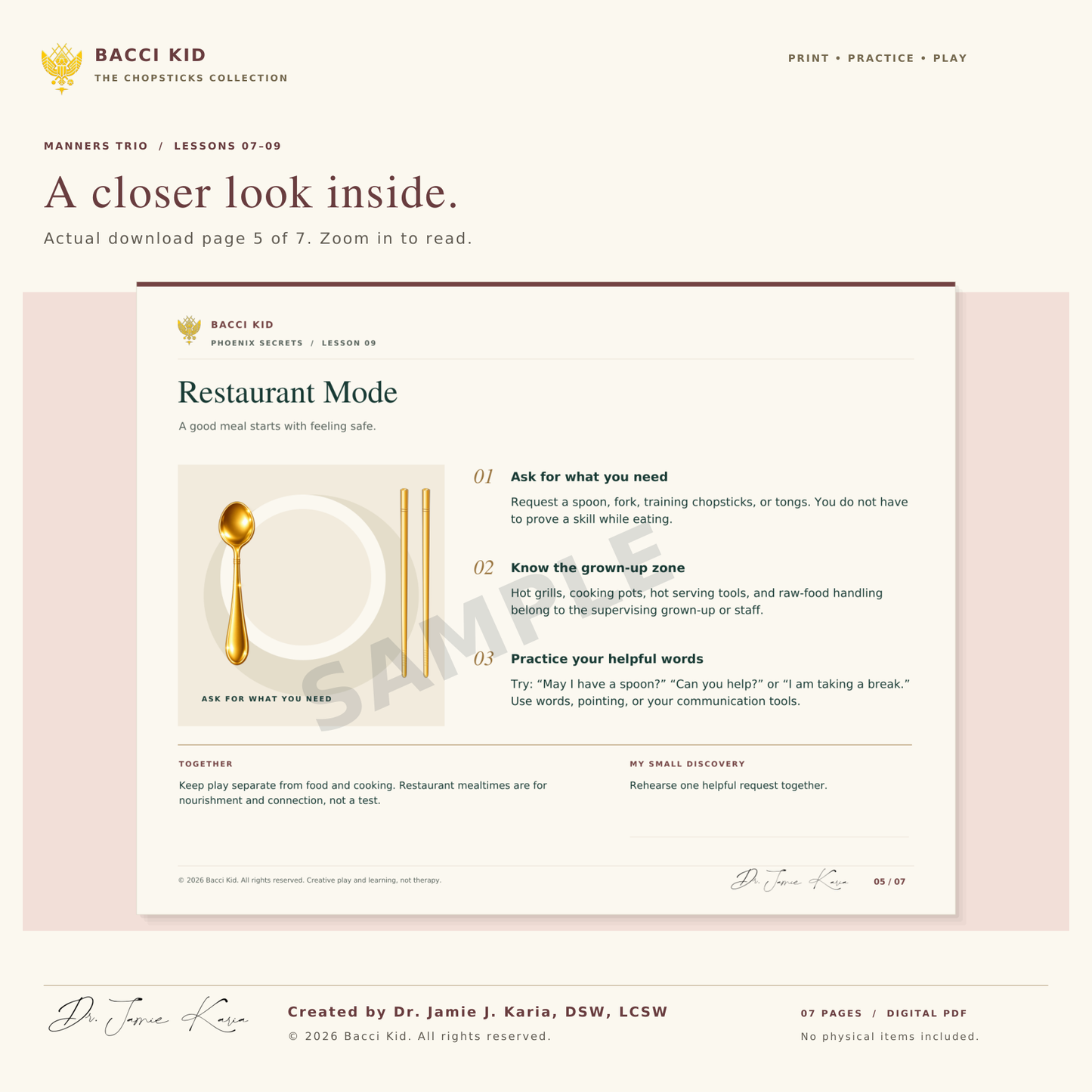 Actual watermarked page 5 of the MANNERS TRIO / LESSONS 07–09 PDF.