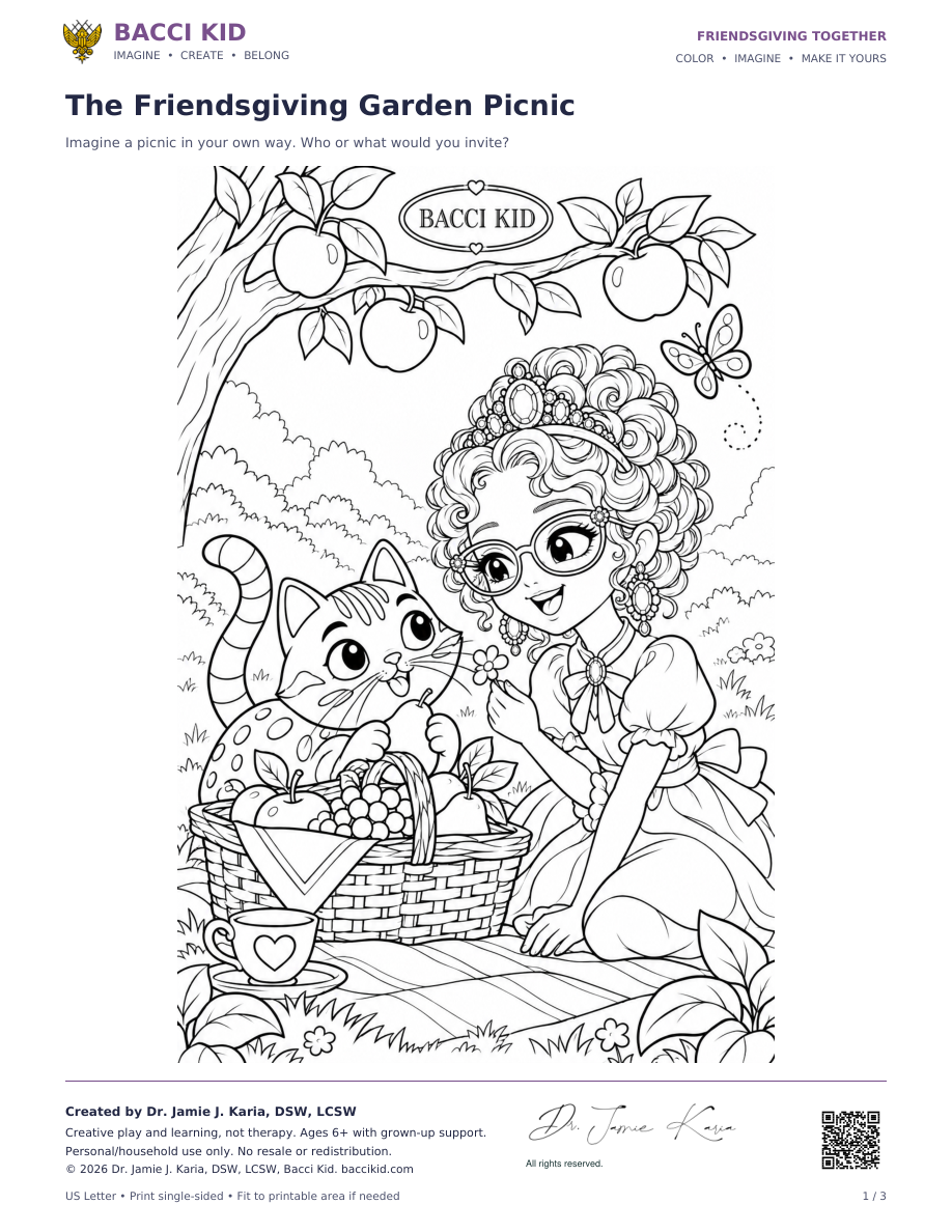 Actual signed first page of Friendsgiving Together coloring collection