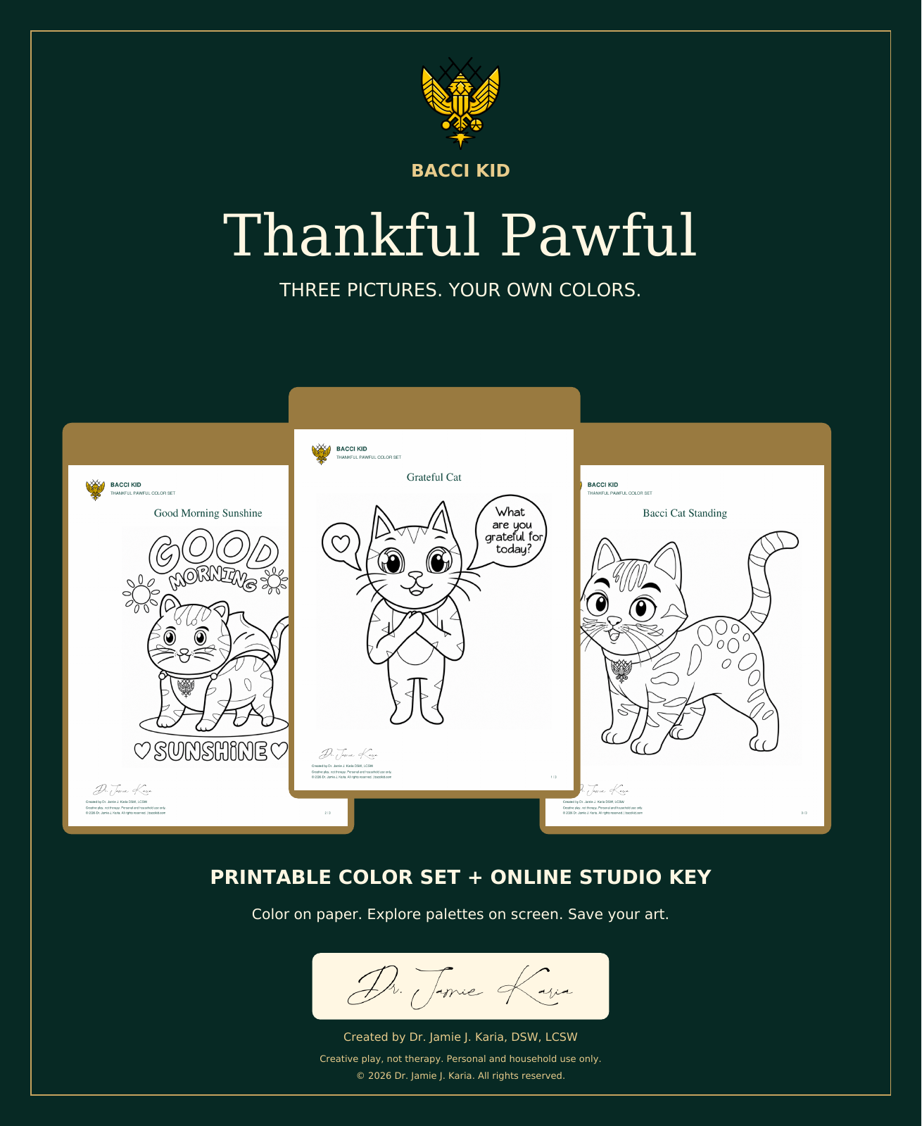 Thankful Pawful - exact included three cat coloring pictures and Studio Key