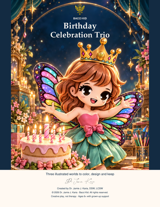Bacci Kid Birthday Celebration Trio, illustrated cover with Princess Sunny and clearly spaced title and creator credits