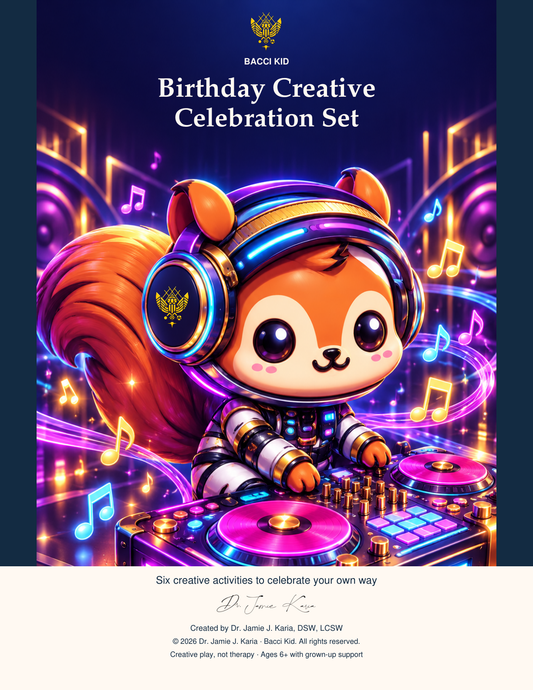 Bacci Kid Birthday Creative Celebration Set with branded headphones and immersive music artwork