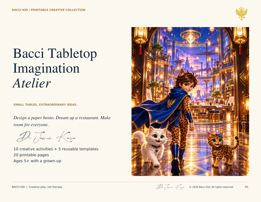 Bacci Tabletop Imagination Atelier with Dr. Jamie Karia's signature, 10 activities and five templates