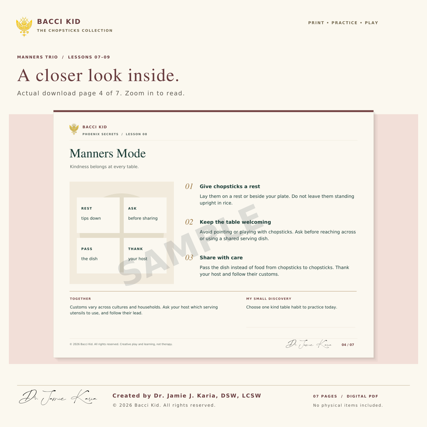 Actual watermarked page 4 of the MANNERS TRIO  /  LESSONS 07–09 PDF.