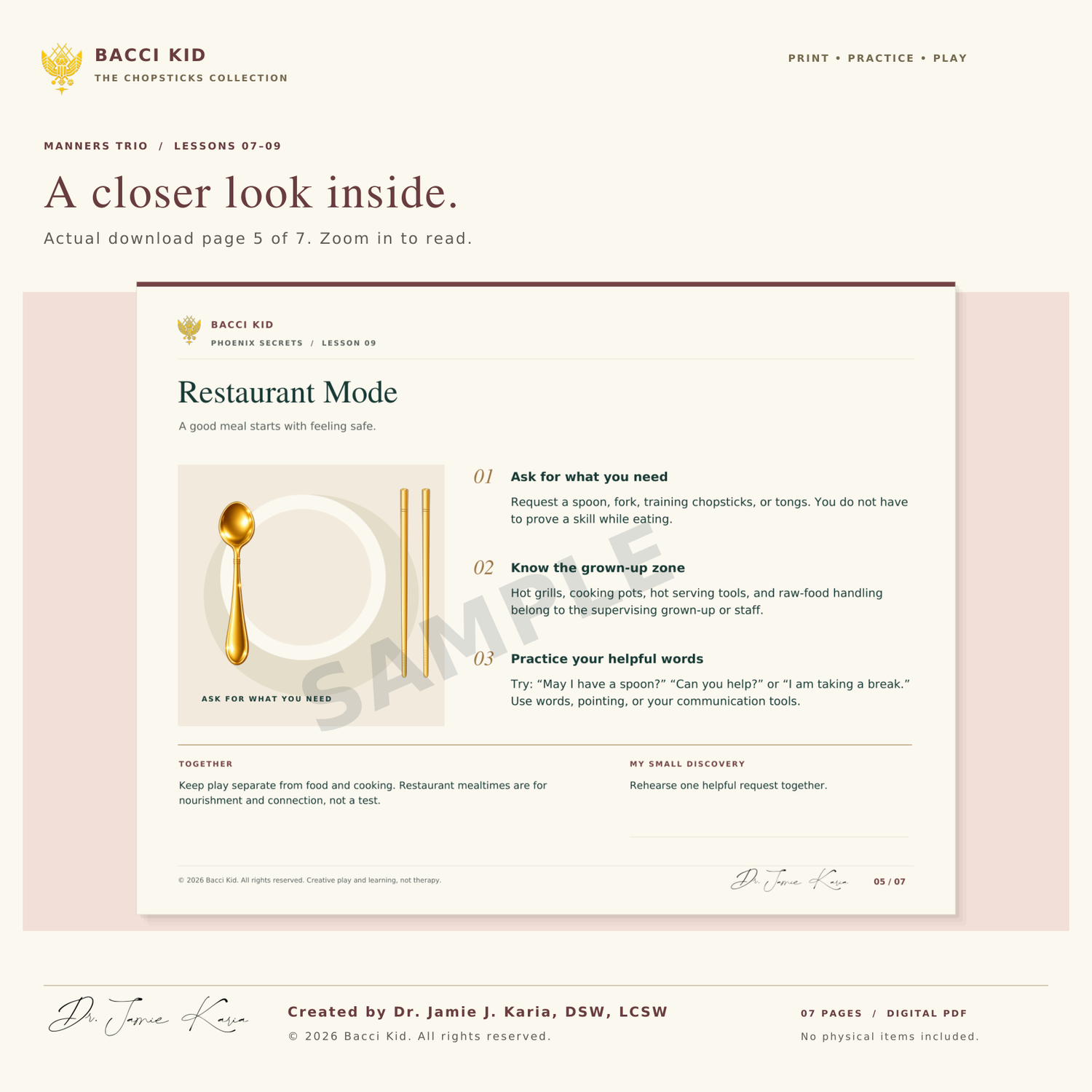 Actual watermarked page 5 of the MANNERS TRIO  /  LESSONS 07–09 PDF.