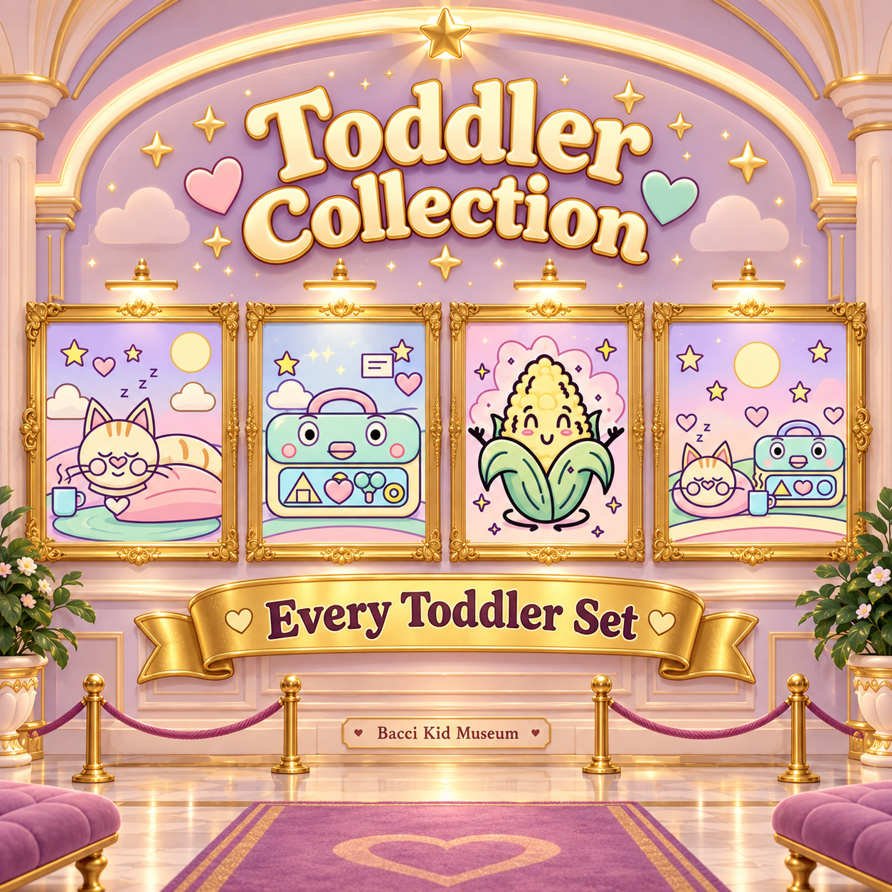 Toddler Collection, four framed cozy Bacci scenes