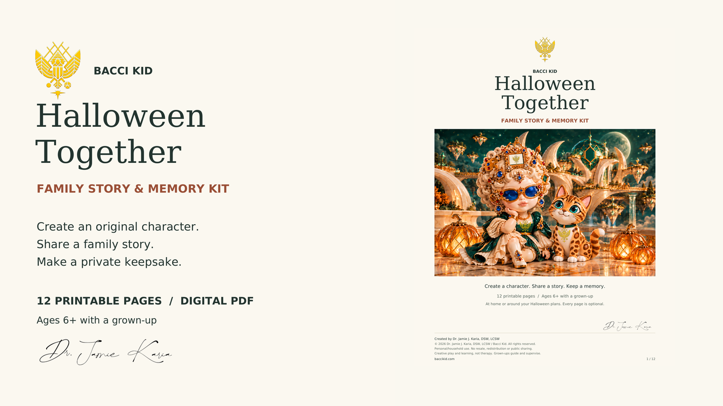 Halloween Together Family Story and Memory Kit, twelve printable pages