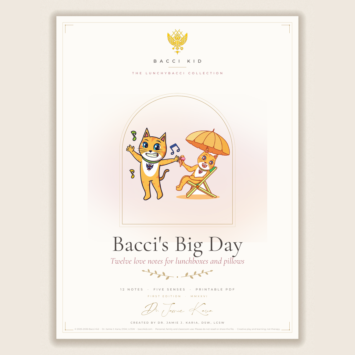 LunchyBacci Notes: Bacci's Big Day (12 printable note cards)