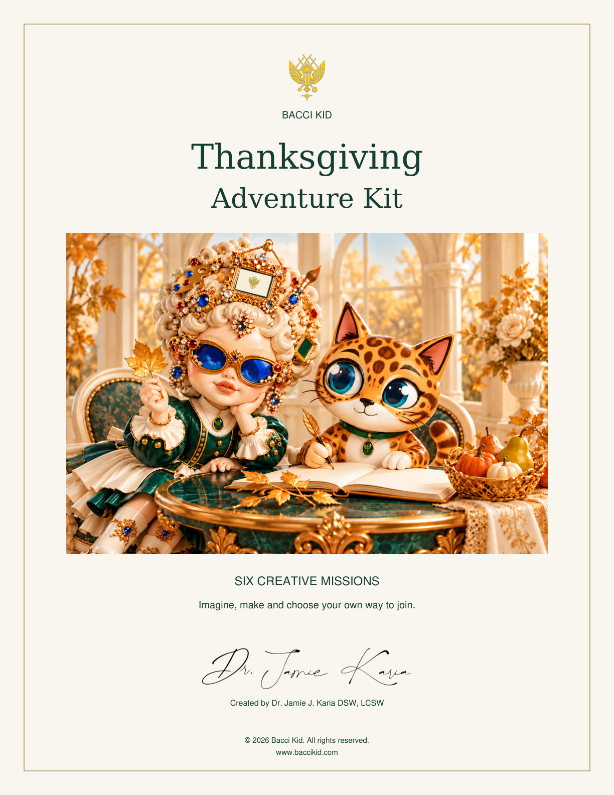 Thanksgiving Adventure Kit with Bacci Kid original crest and characters