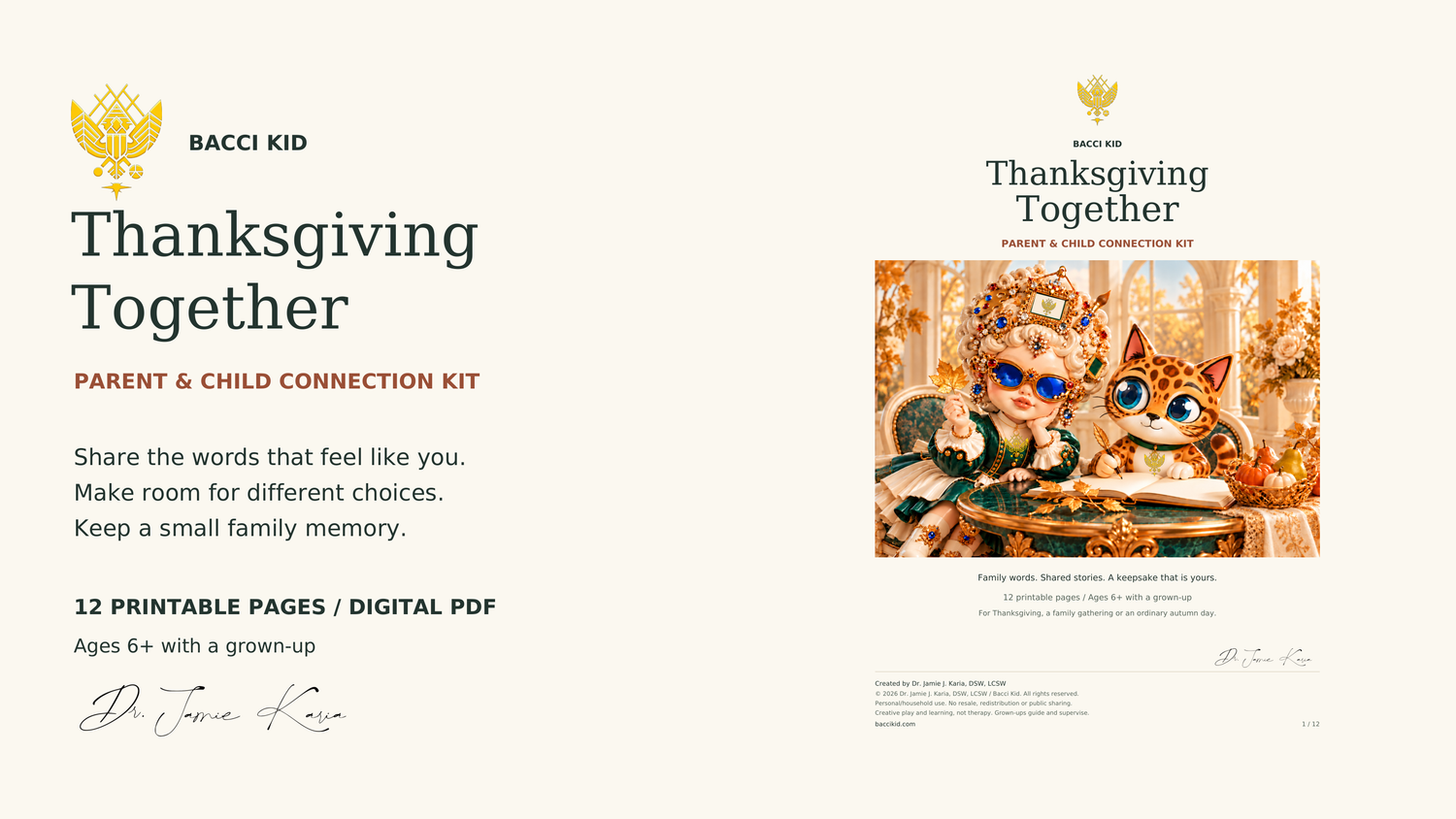 Thanksgiving Together Parent and Child Connection Kit, twelve printable pages