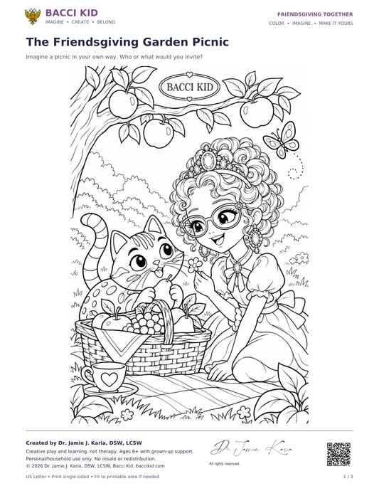 Actual signed first page of Friendsgiving Together coloring collection