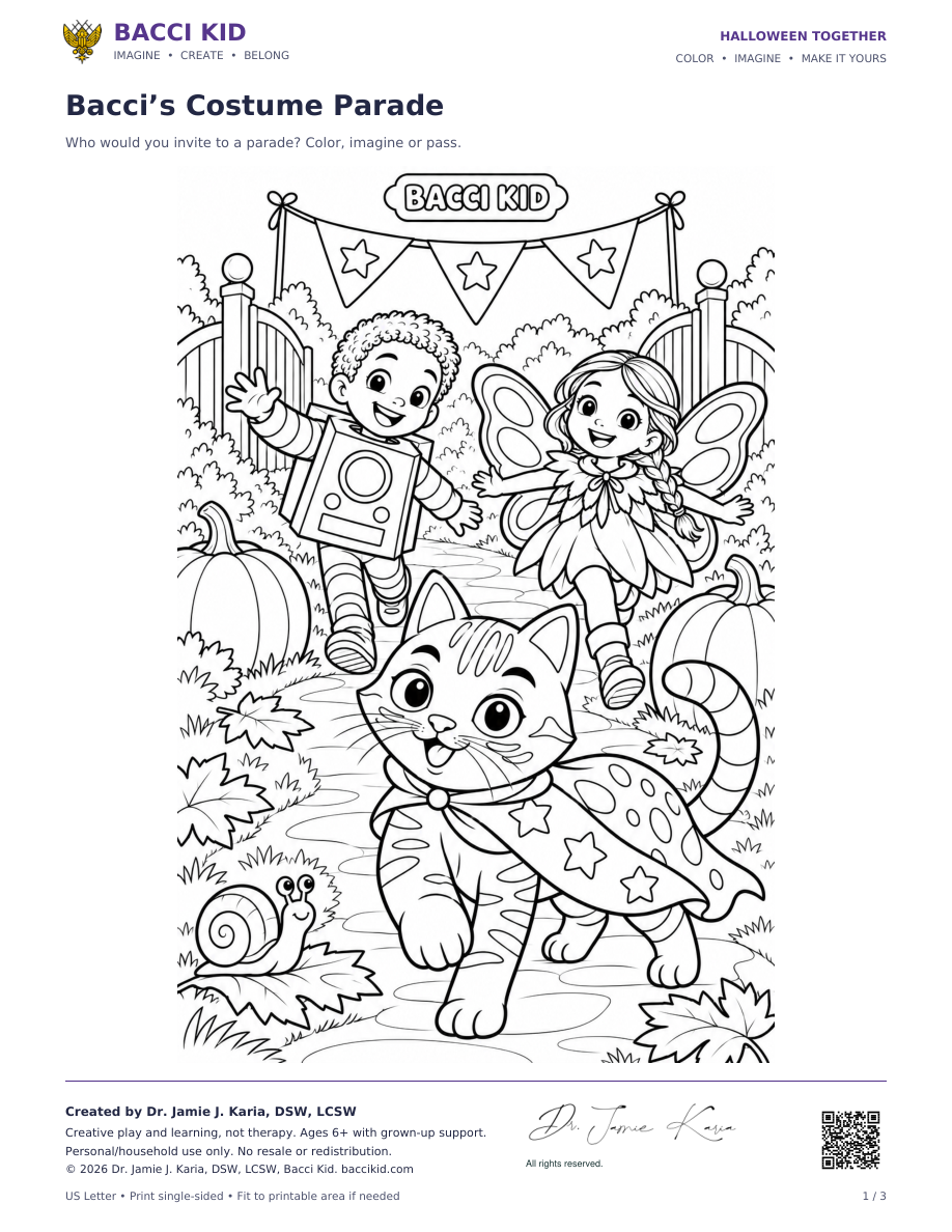 Actual first page of the three-page Halloween Together coloring collection