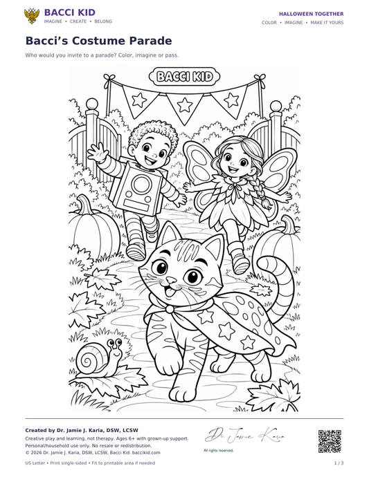 Actual first page of the three-page Halloween Together coloring collection