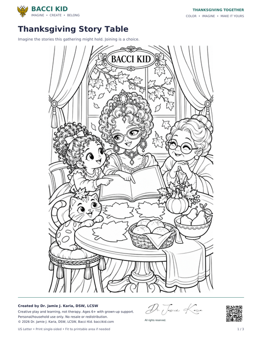 Actual signed first page of Thanksgiving Together coloring collection