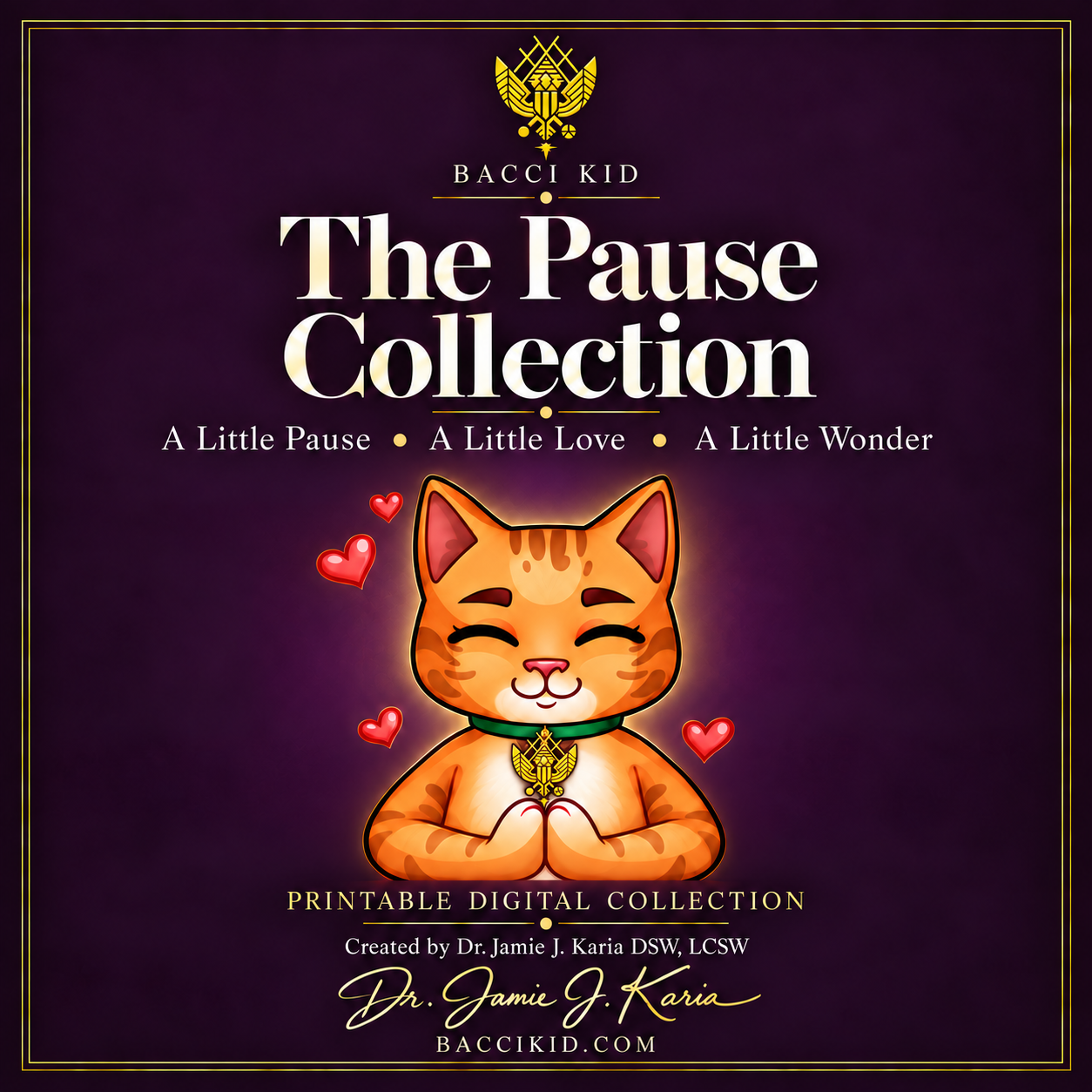 The Pause Collection — Bacci Kid geometric gold phoenix on collar and above title