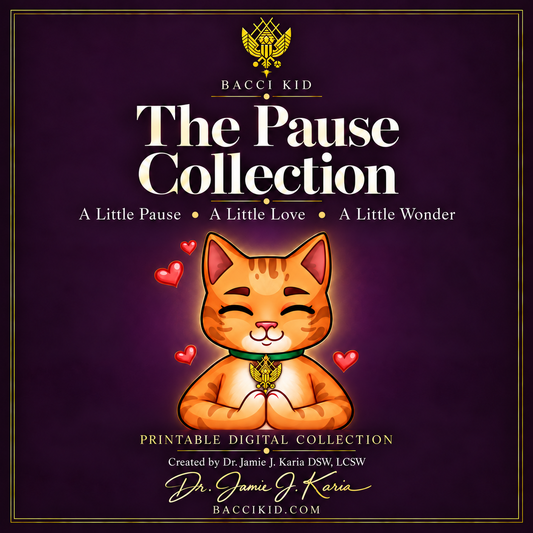 The Pause Collection — Bacci Kid geometric gold phoenix on collar and above title